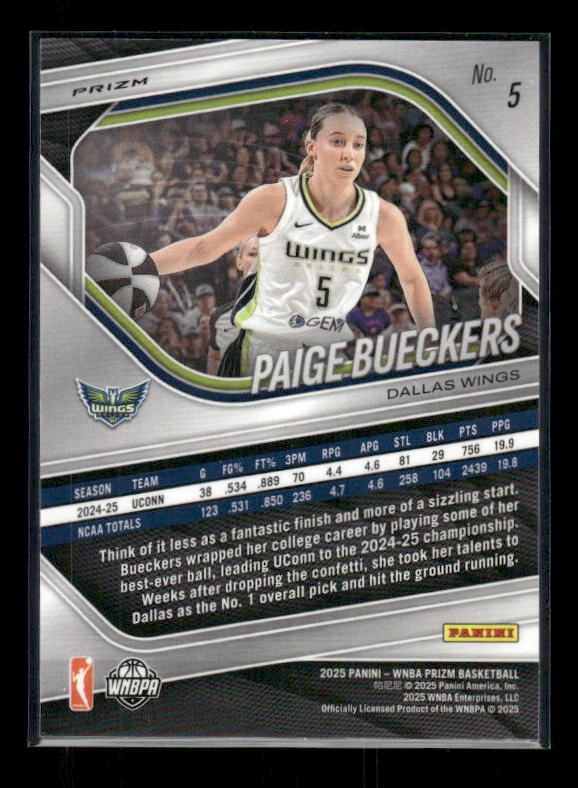 Paige Bueckers - 2025 Prizm WNBA - White Seismic - Rookie