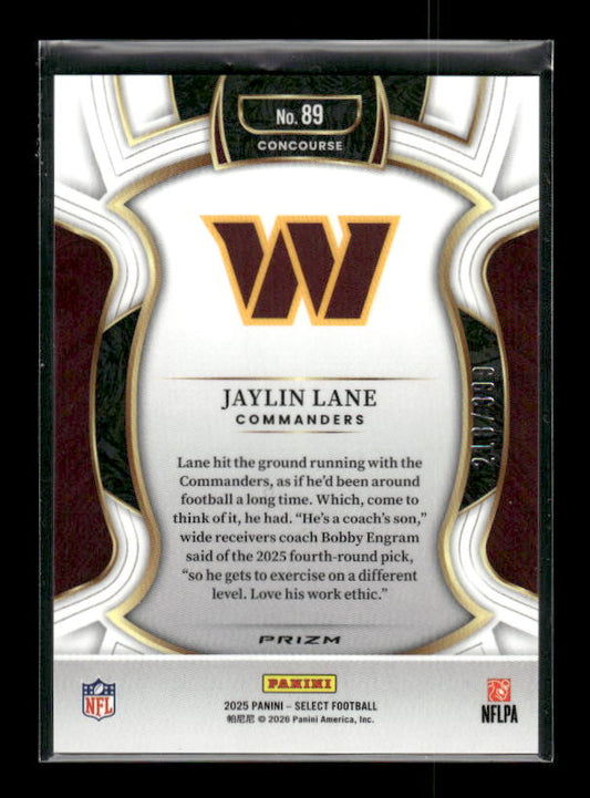 Jaylin Lane - 2025 Select Football - Tri Color /399 - Rookie