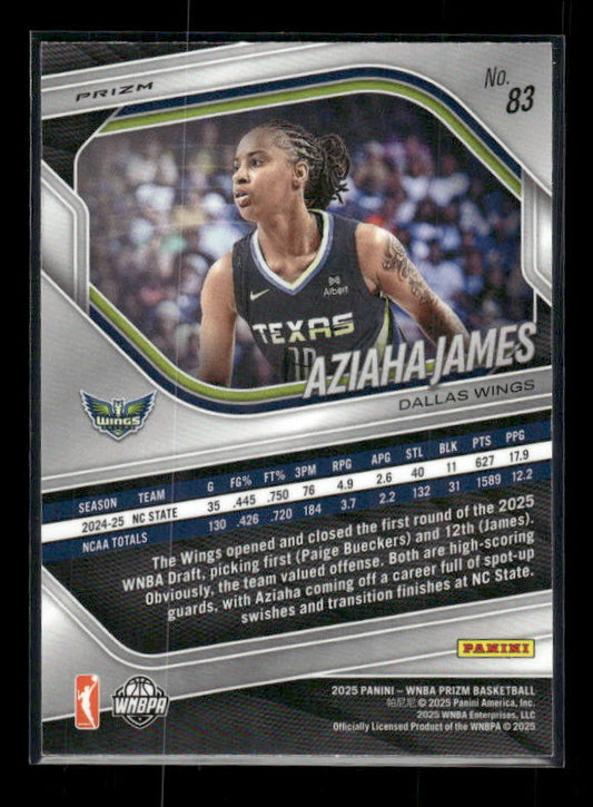 Aziaha James - 2025 Prizm WNBA - White Seismic - Rookie
