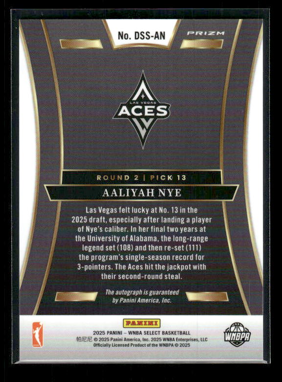 Aaliyah Nye - 2025 Select WNBA - Draft Selections Auto - Rookie