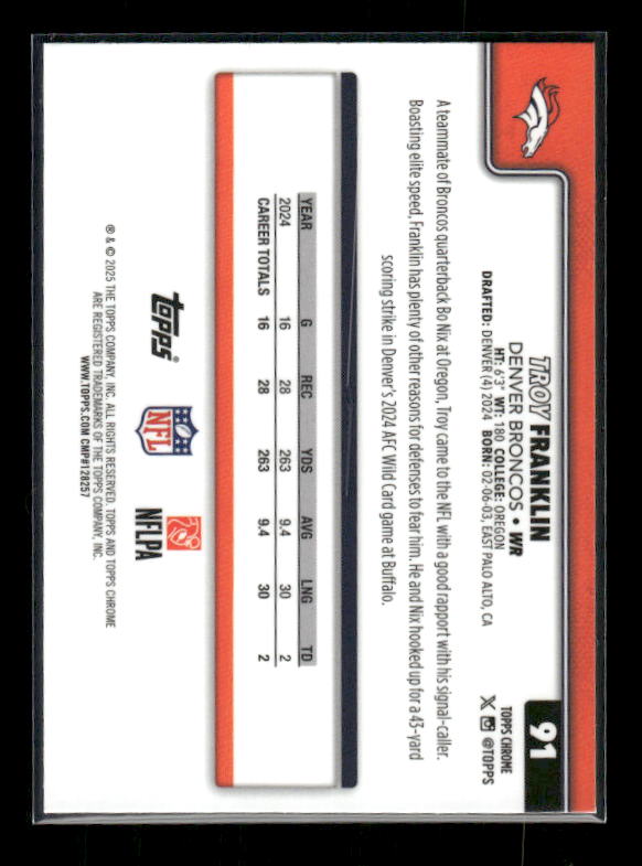 Troy Franklin - 2025 Topps Chrome Football - Pulsar Refractor