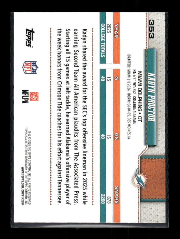 Kadyn Proctor - 2026 Flagship Football - Football Leather - Rookie