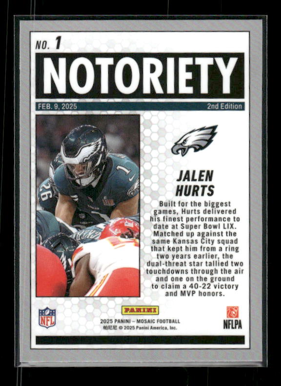 Jalen Hurts - 2025 Mosaic Football - Notoriety