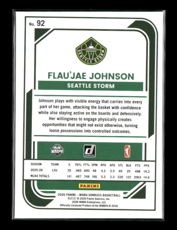 Flau'Jae Johnson - 2026 Donruss WNBA - Green Shimmer - Rated Rookie