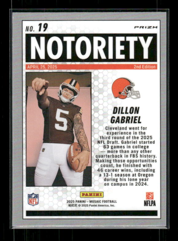 Dillon Gabriel - 2025 Mosaic Football - Green Mosaic Notoriety - Rookie