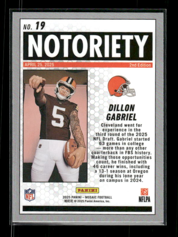 Dillon Gabriel - 2025 Mosaic Football - Notoriety - Rookie