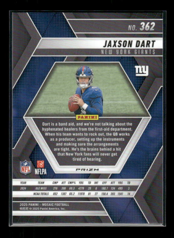 Jaxson Dart - 2025 Mosaic Football - Purple Scope - Rookie