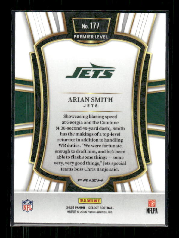 Arian Smith - 2025 Select Football - Premier Black & Red Shock - Rookie