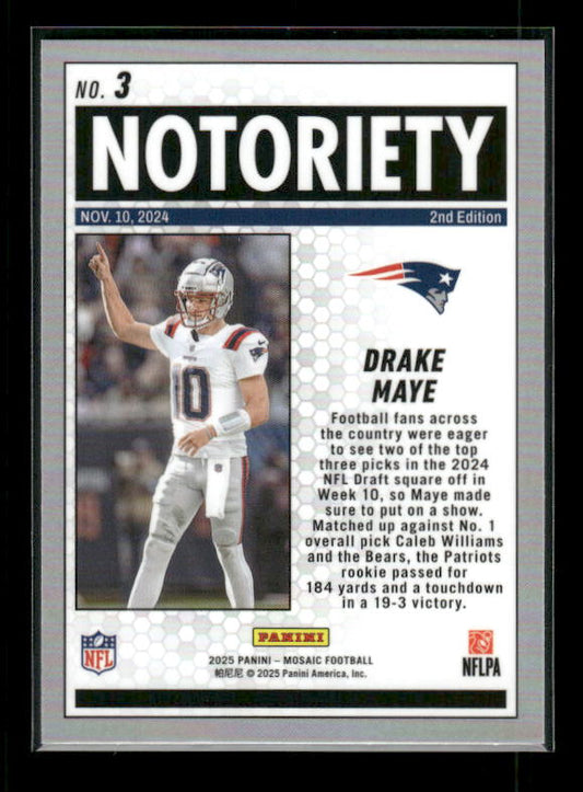 Drake Maye - 2025 Mosaic Football - Mosaic Prizm Notoriety
