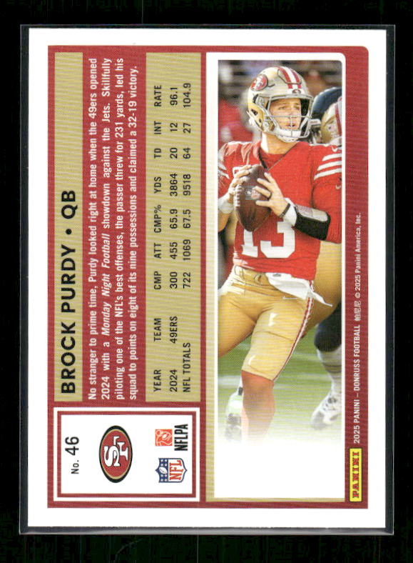 Brock Purdy - 2025 Donruss Football - Yellow Press Proof