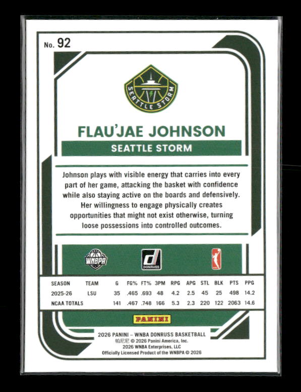 Flau'Jae Johnson - 2026 Donruss WNBA - Green Shimmer - Rated Rookie