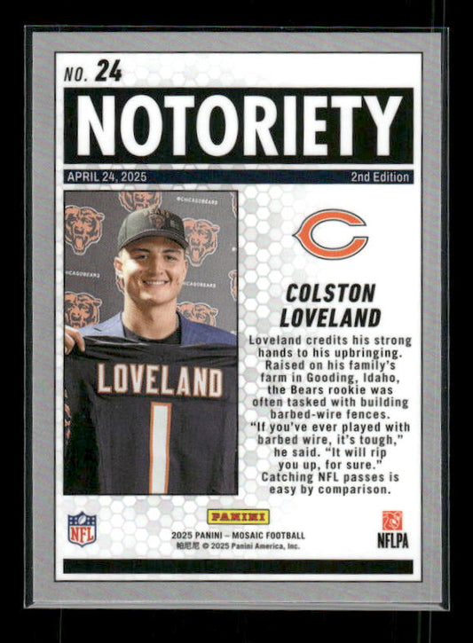 Colston Loveland - 2025 Mosaic Football - Notoriety - Rookie