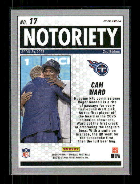 Cam Ward - 2025 Mosaic Football - Orange Fluorescent Notoriety - Rookie