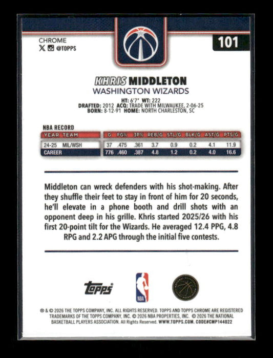 Khris Middleton - 2025-26 Topps Chrome Update Basketball - Red White & Blue Refractor