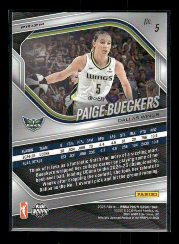 Paige Bueckers - 2025 Prizm WNBA - White Seismic - Rookie