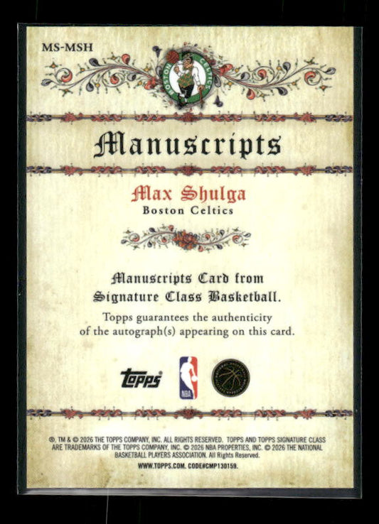 Max Shulga - 2025/26 Topps Signature Class Basketball - Manuscripts Auto - Rookie