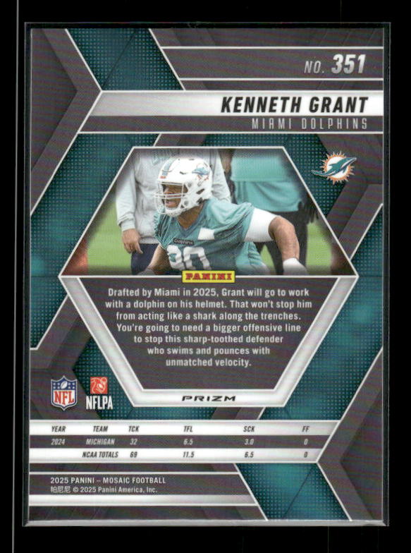 Kenneth Grant - 2025 Mosaic Football - Mosaic Prizm - Rookie