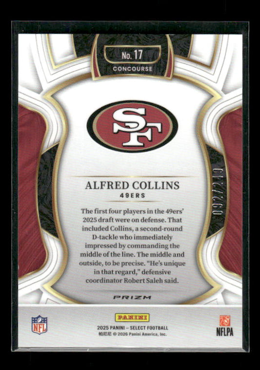 Alfred Collins - 2025 Select Football - Blue Checker /249 - Rookie