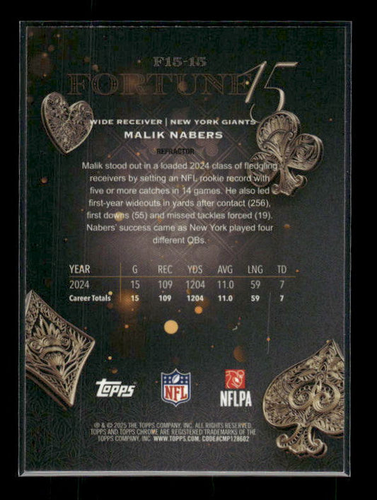 Malik Nabers - 2025 Topps Chrome Football - Fortune 15 Refractor
