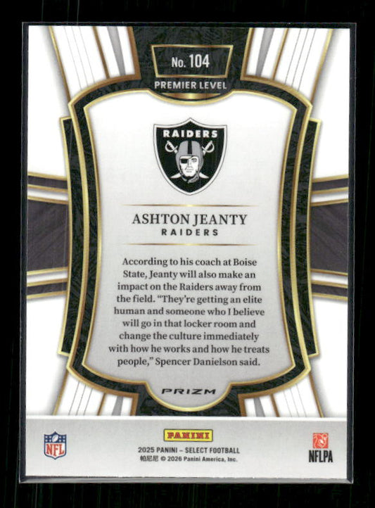 Ashton Jeanty - 2025 Select Football - Premier Black & Red Shock - Rookie