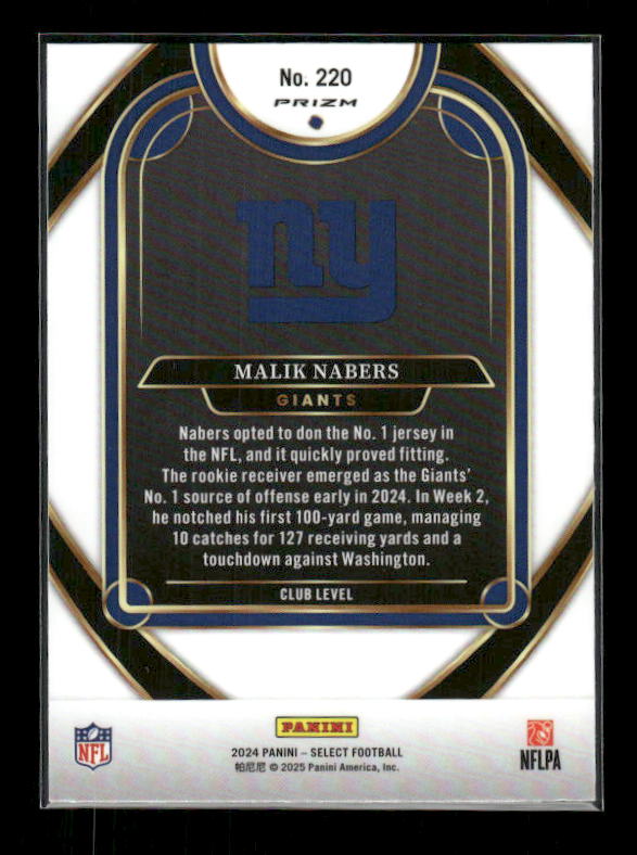 Malik Nabers - 2024 Select Football - Red & Black Shock - Club Level - Rookie