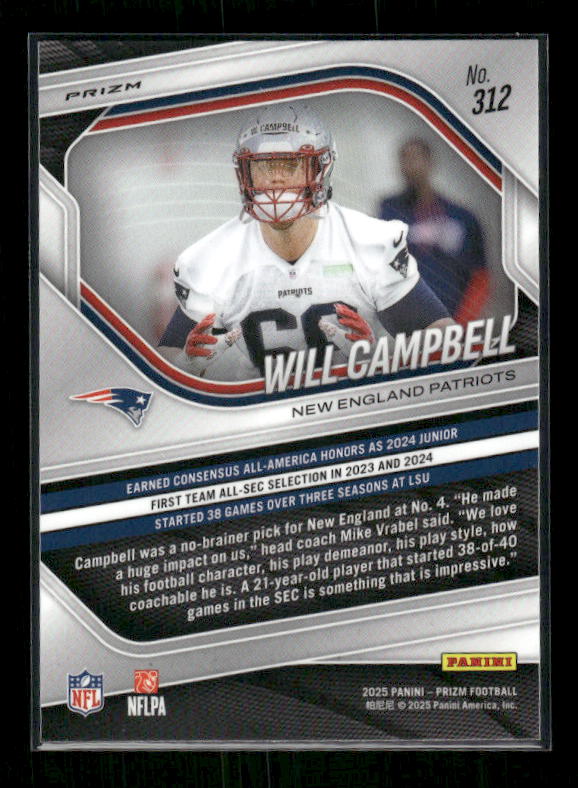 Will Campbell - 2025 Prizm Football - White Disco - Rookie