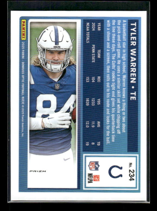 Tyler Warren - 2025 Optic Football - Purple Shock - Rated Rookie