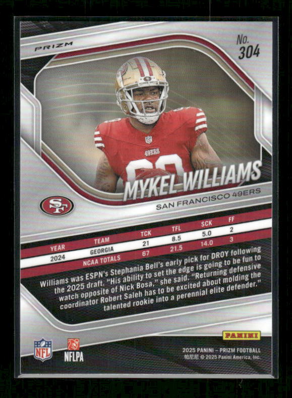 Mykel Williams - 2025 Prizm Football - White Disco - Rookie