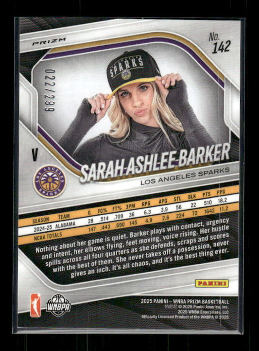 Sarah Ashlee Barker - 2025 Prizm WNBA - Red Pulsar /299 - Rookie Variation