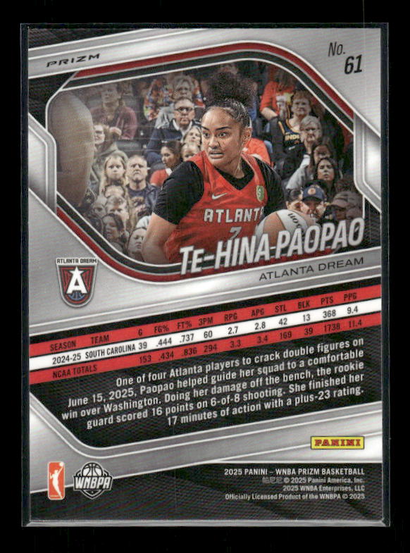 Te Hina Paopao - 2025 Prizm WNBA - Green Prizm - Rookie