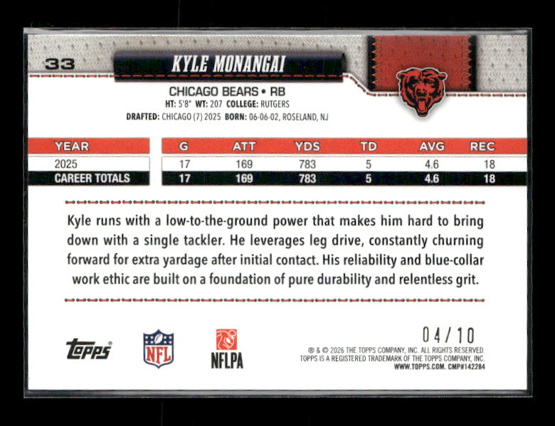 Kyle Monangai - 2026 Flagship Football - Black Football /10