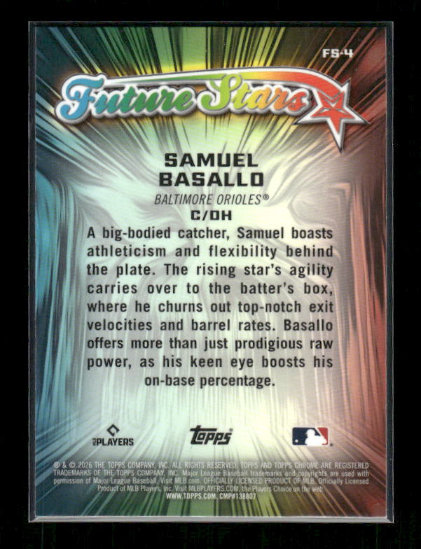Samuel Basallo - 2026 Topps Chrome Baseball - Future Stars - Rookie