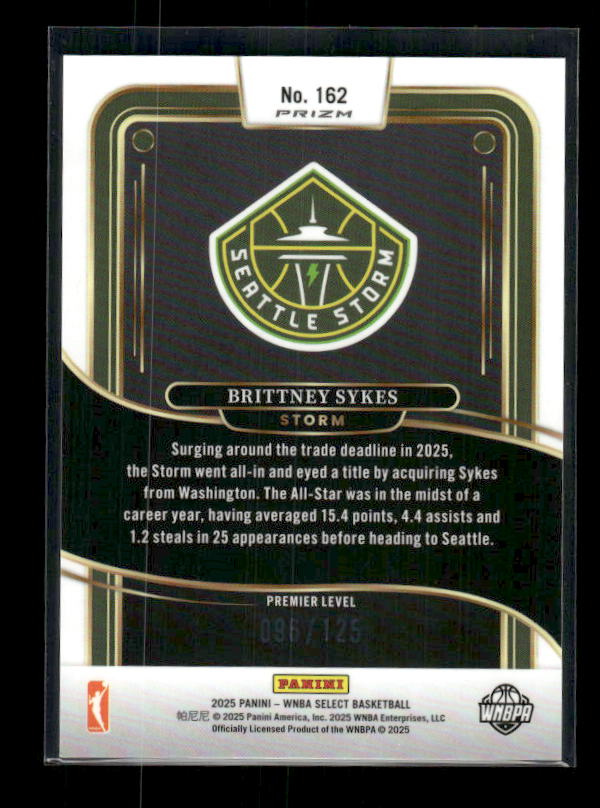 Brittney Sykes - 2025 Select WNBA - Premier Orange Prizm /125