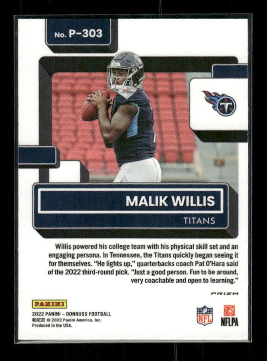 Malik Willis - 2022 Donruss Football - Optic Preview Red & Green - Rated Rookie