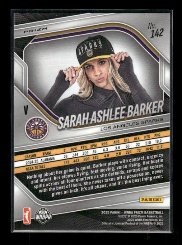 Sarah Ashlee Barker - 2025 Prizm WNBA - Green Prizm - Rookie Variation