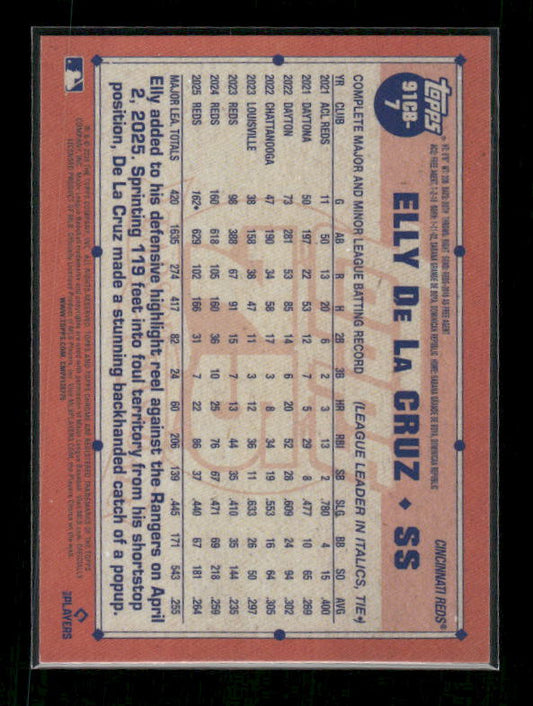 Elly De La Cruz - 2026 Topps Chrome Baseball - 1991 Topps Baseball