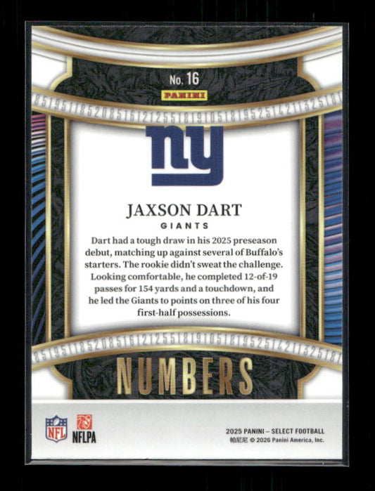 Jaxson Dart - 2025 Select Football - Numbers - Rookie