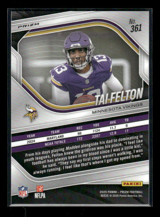 Tai Felton - 2025 Prizm Football - Neon Green Pulsar - Rookie