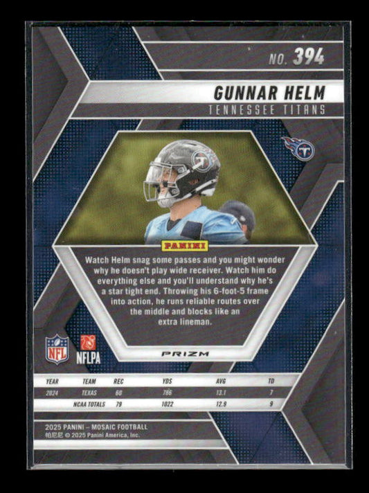 Gunnar Helm - 2025 Mosaic Football - Red White Stripe - Rookie