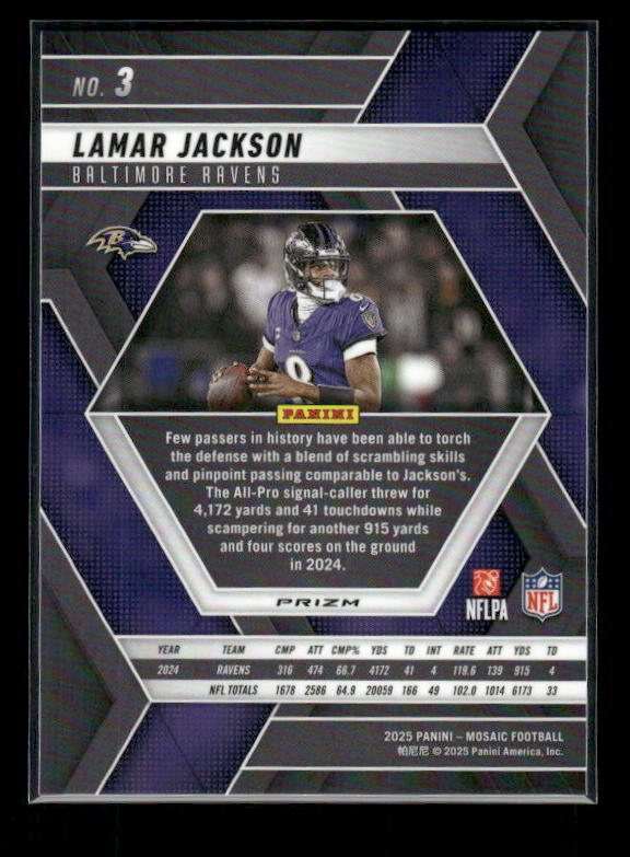 Lamar Jackson - 2025 Mosaic Football - Purple Scope