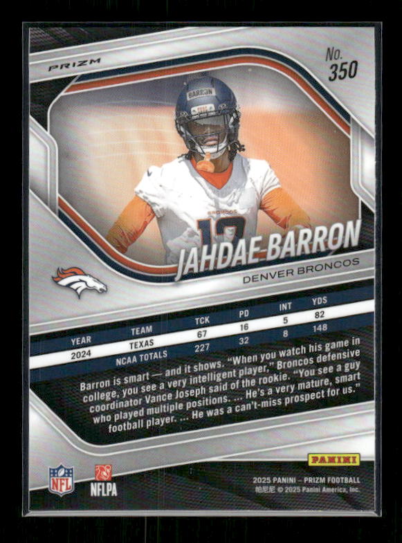 Jahdae Barron - 2025 Prizm Football - White Disco - Rookie