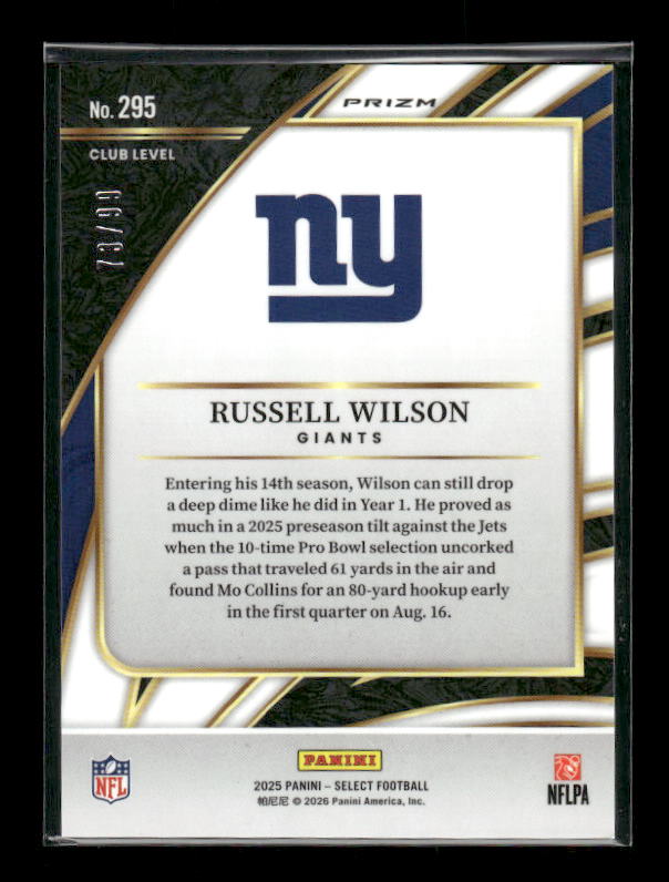 Russell Wilson - 2025 Select Football - Club Level Blue Prizm /99