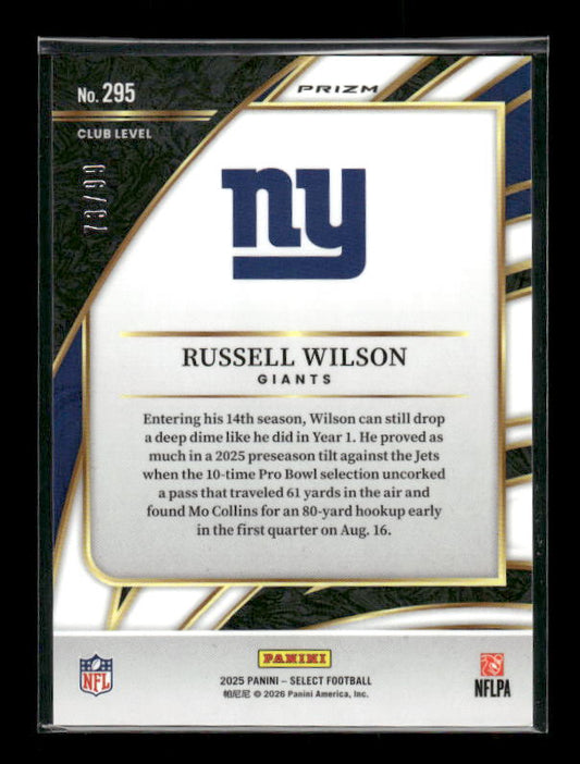Russell Wilson - 2025 Select Football - Club Level Blue Prizm /99