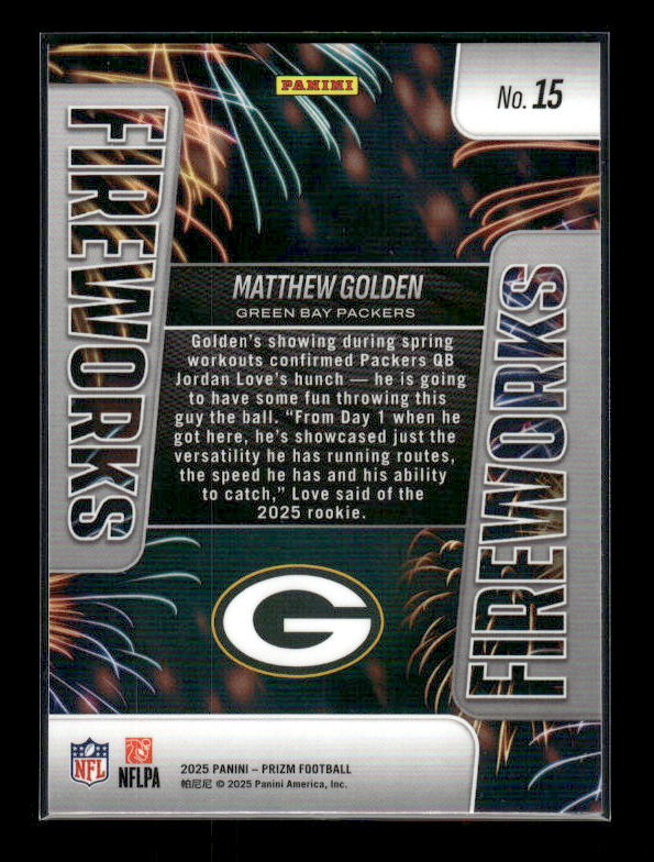 Matthew Golden - 2025 Prizm Football - Fireworks - Rookie