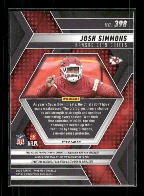 Josh Simmons - 2025 Mosaic Football - Red White Stripe - Rookie