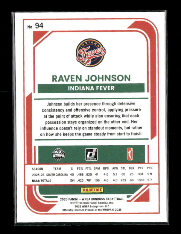Raven Johnson - 2026 Donruss WNBA - Holo - Rated Rookie