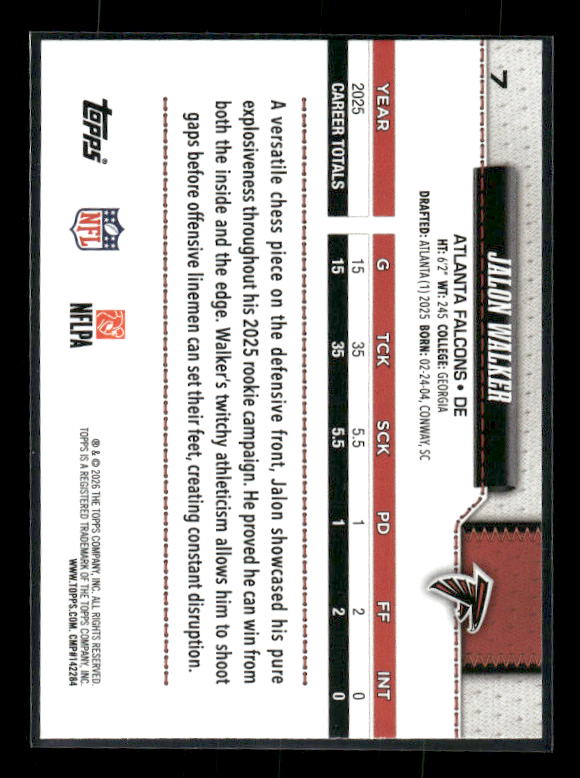 Jalon Walker - 2026 Topps Flagship Football - Pink Diamante Foil - All Rookie Team