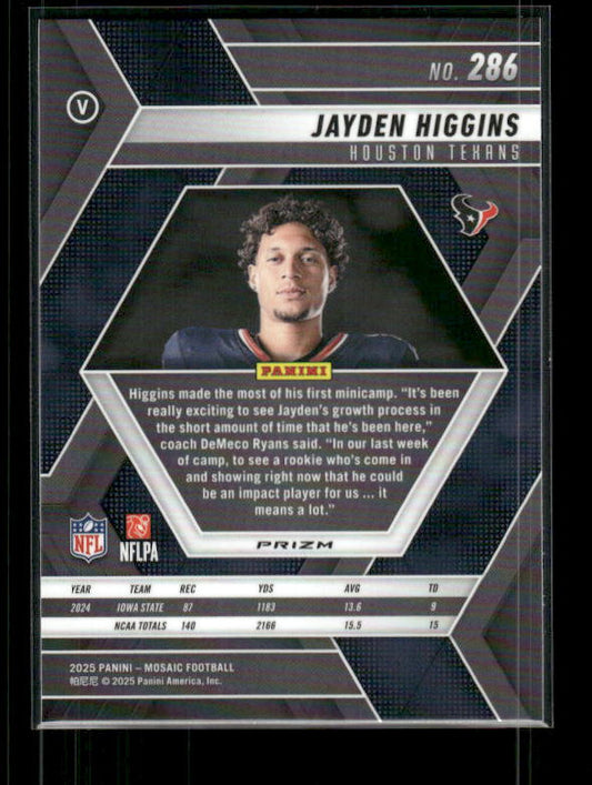 Jayden Higgins - 2025 Mosaic Football - Green Mosaic - Rookie Variation