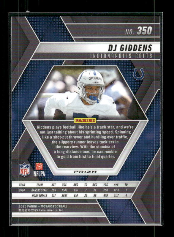 DJ Giddens - 2025 Mosaic Football - Red White Stripe - Rookie