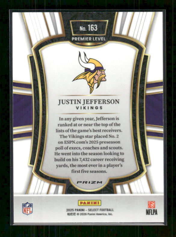 Justin Jefferson - 2025 Select Football - Black & Red Shock